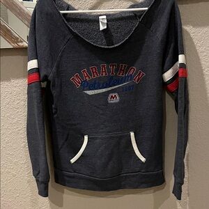 Soft off the shoulder Pullover with Red & White Stripes